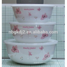 clean 3 pcs enamel ice bowl with plastic lid